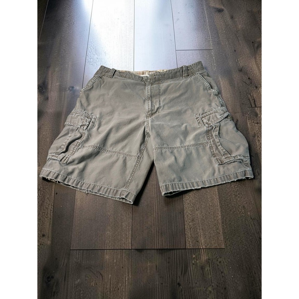 Arizona Cargo Shorts Mens 38 Grey-Tan Cotton Distressed Gorpcore Skater Workwear